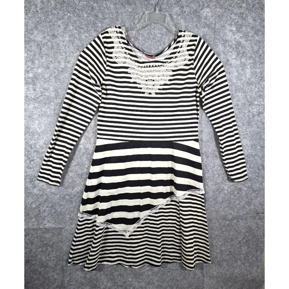 Jelly the Pug NWT Girls Boho Stripe Dress Black White Long Sleeve Size XXL